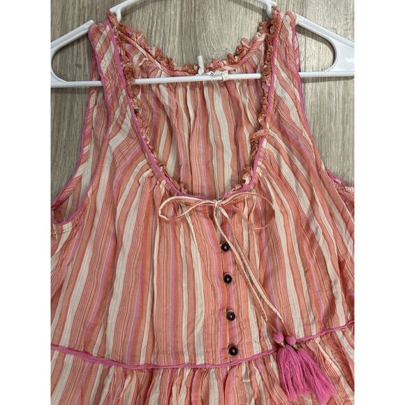 Anthropologie Size M Visayas Ruffle Neck Pink Stripe Crop Wide Leg Jumpsuit - Picture 2 of 6